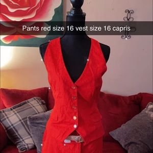 Vest and Capri pants ,color bright red size 16